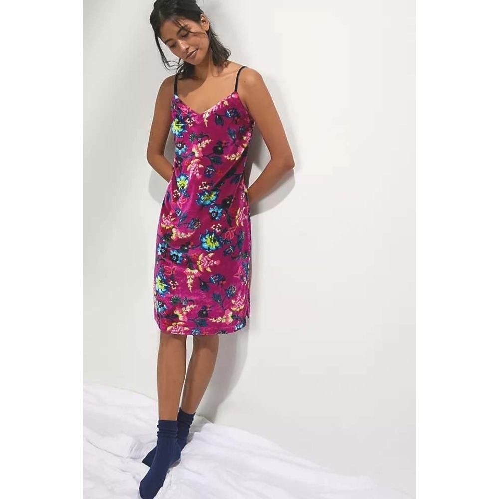 Anthropologie Shania Velvet Mini Slip Dress Sz Small Violet Floral Romantic Boho
